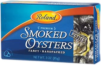 Roland Foods Petite Premium Smoked Oysters in Oil, Wild Caught, 3 Ounce Tin, Pack of 10