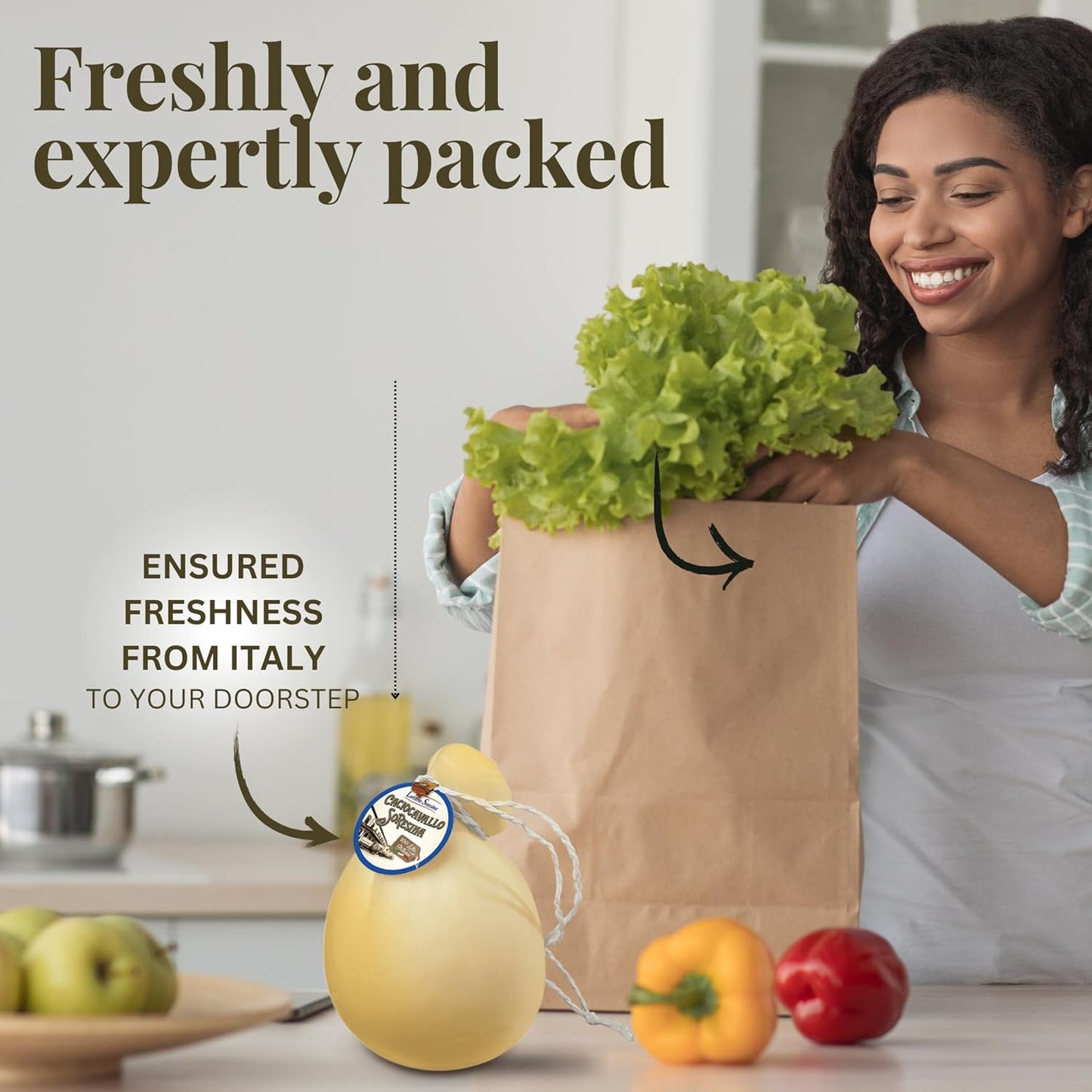 Caciocavallo Italian Cheese 1.9 kg (4 lb), Traditional Italian Product with Delicate Taste, Latteria Soresina, Made with 100% Italian Milk, Additive-free