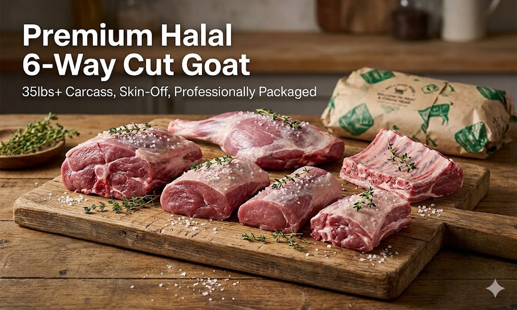 Whole Goat, 6 Way Cut, 35lbs+, Skin Off, Halal