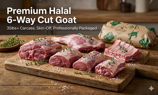 Whole Goat, 6 Way Cut, 35lbs+, Skin Off, Halal
